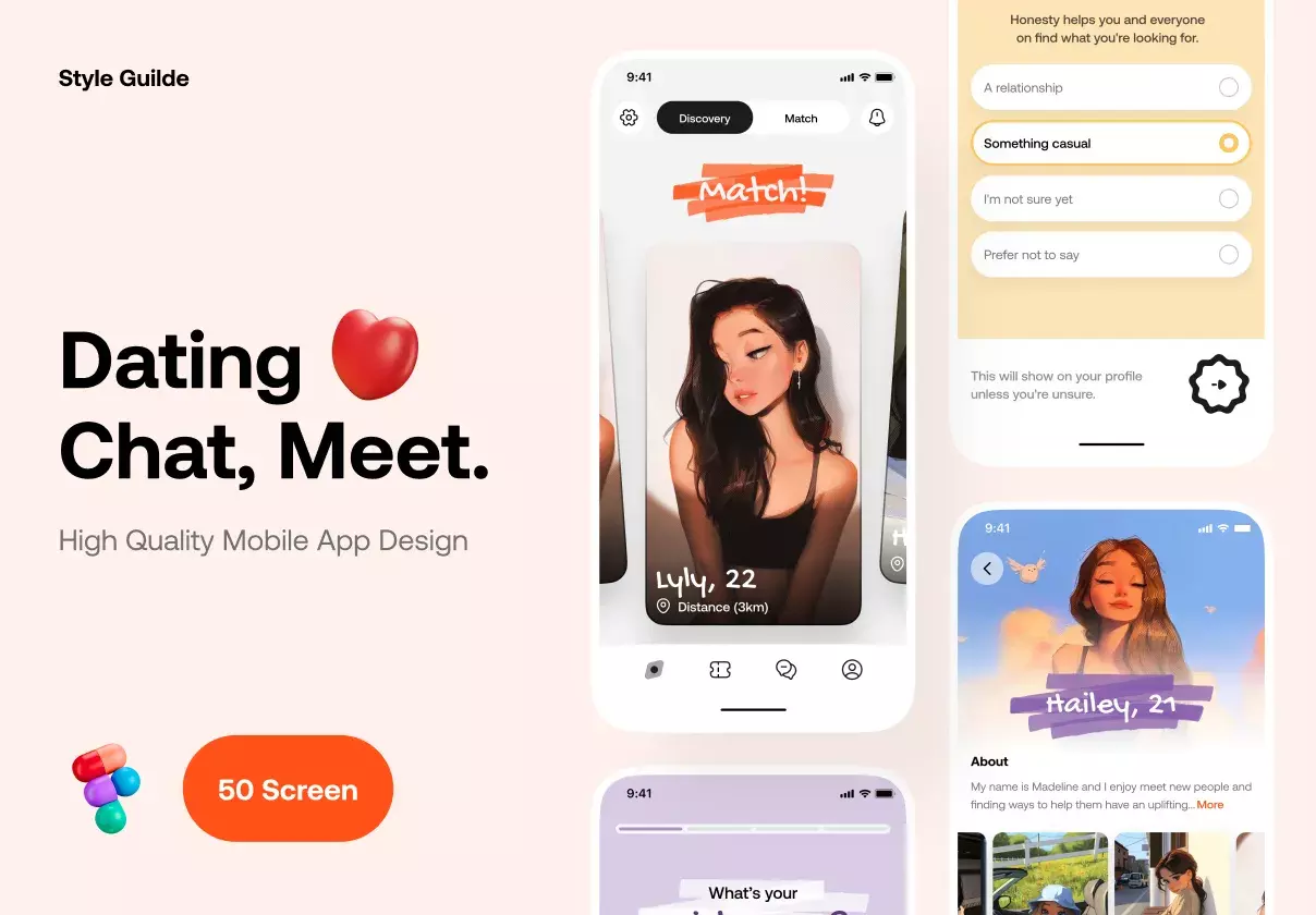 Dating App UI Kit | 50 Screens | Available for Figma