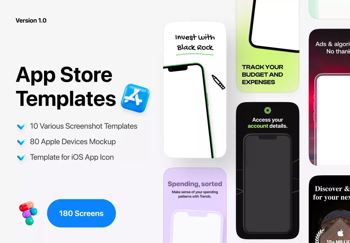 App Store Screenshots, App icons, and Mockups App Devices templates | Available for Figma