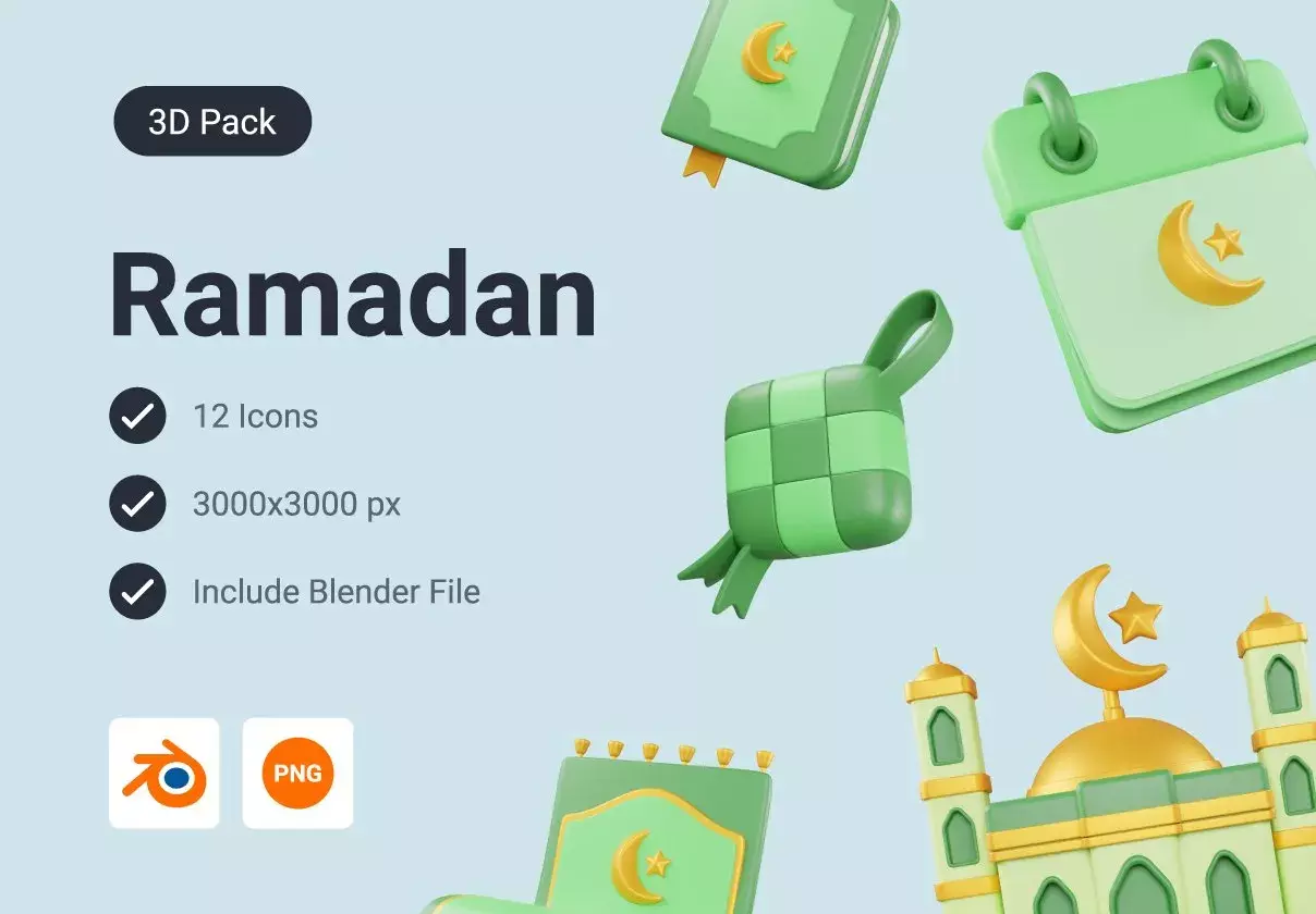 Ramadan and Eid Mubarak 3D Icon Pack