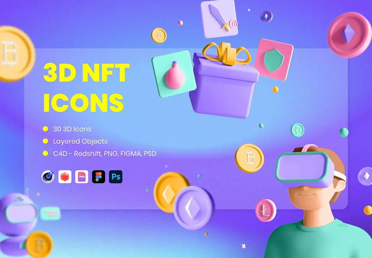 30 3D Icons Illustration NFT Technology