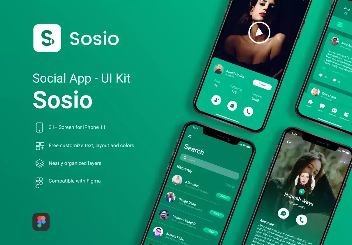 Sosio - Social Application Mobile UI Kit