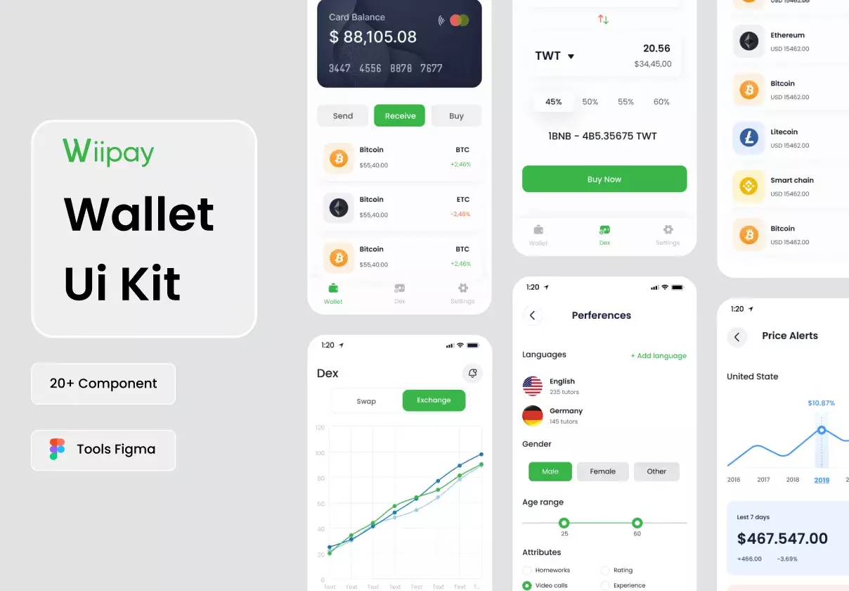 Wiipay - Crypto Blockchain Exchange Wallet Mobile App UI UX Design UI Kit