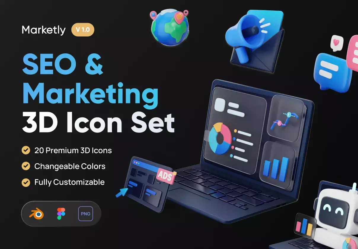 Modern & Creative 3D Icon for SEO & Marketing Niche