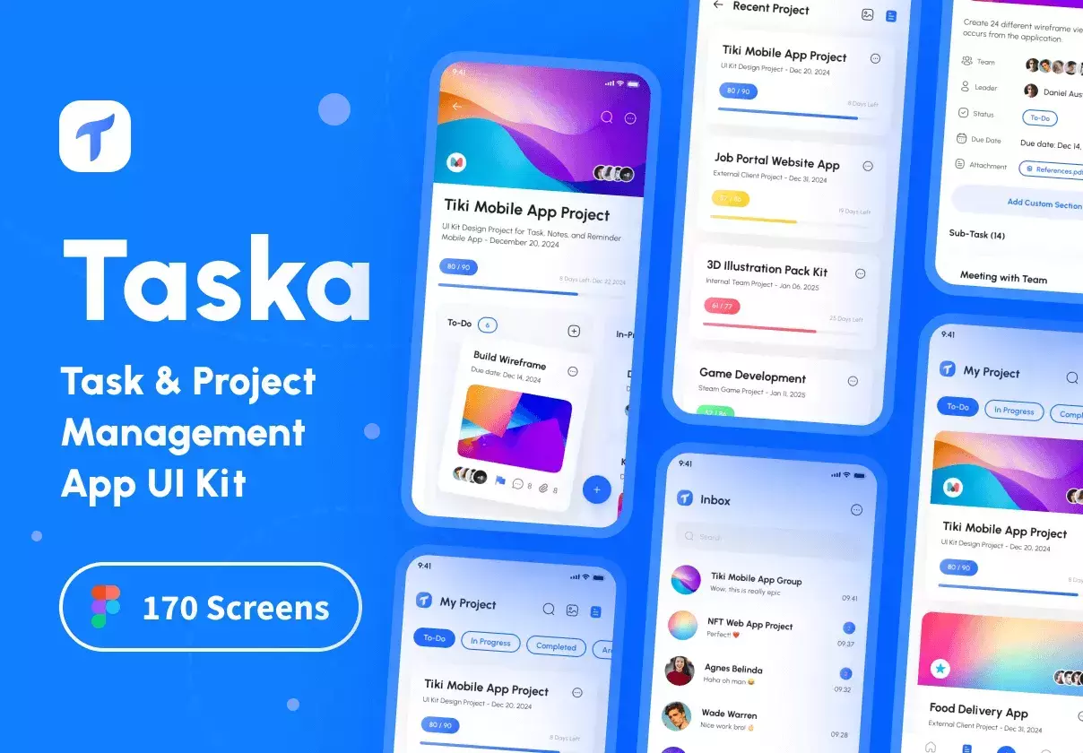 Premium & High Quality UI Kit for Productivity, Work, Management, Teams and more (iOS/Android support, 170 Screens, with design system included)