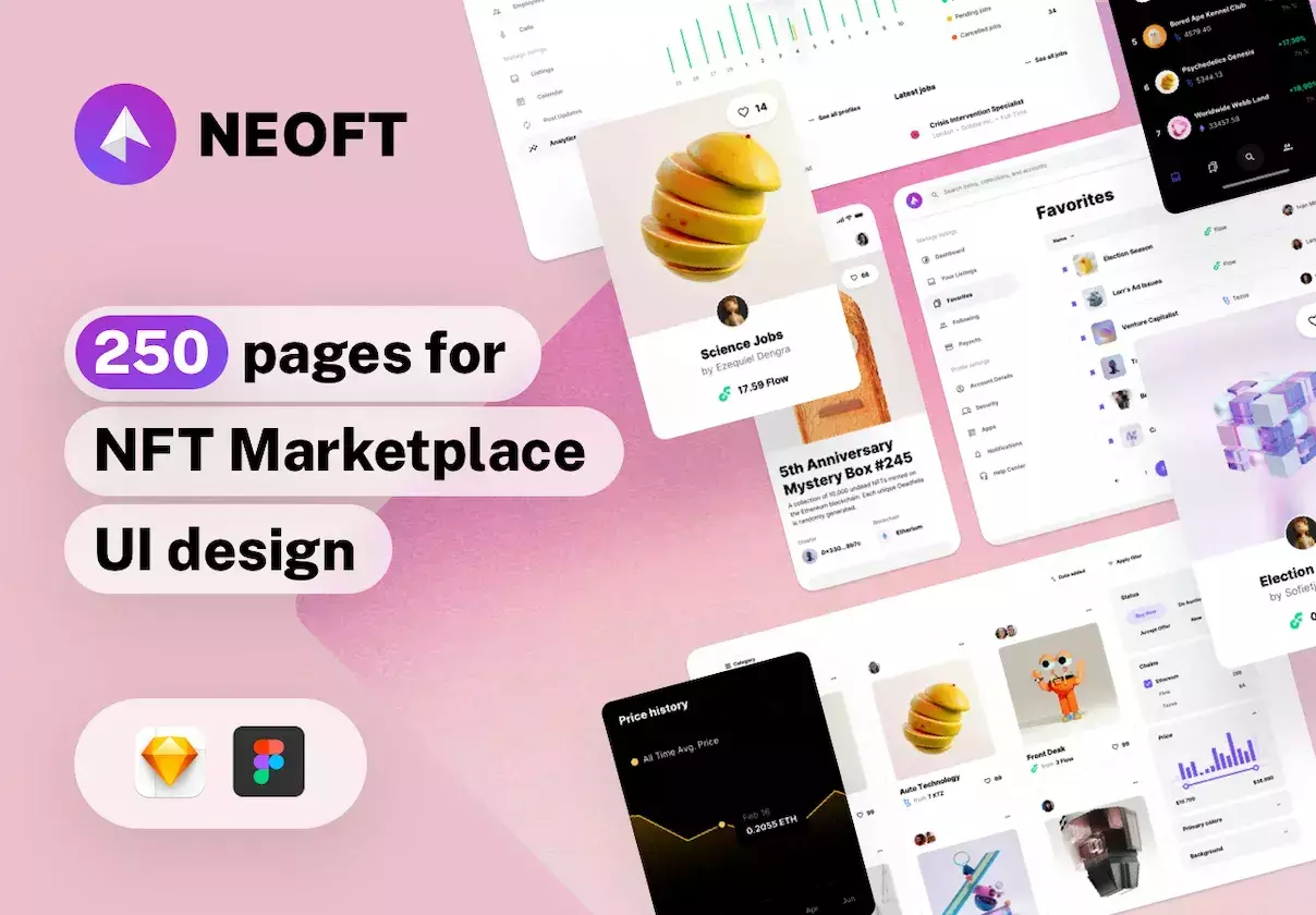 250 Pages and 320 symbols for NFT Marketplace UI design