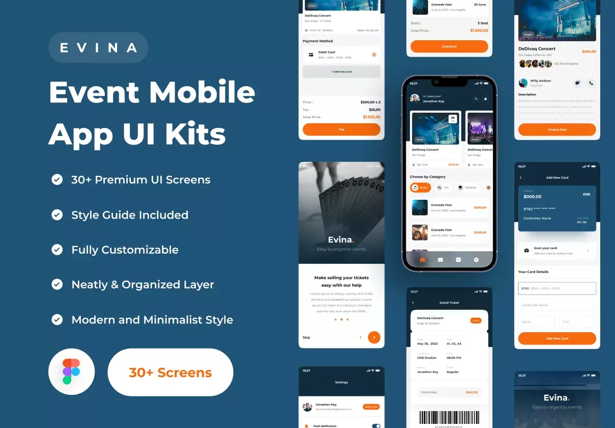 Evina - Event Mobile App UI Kits