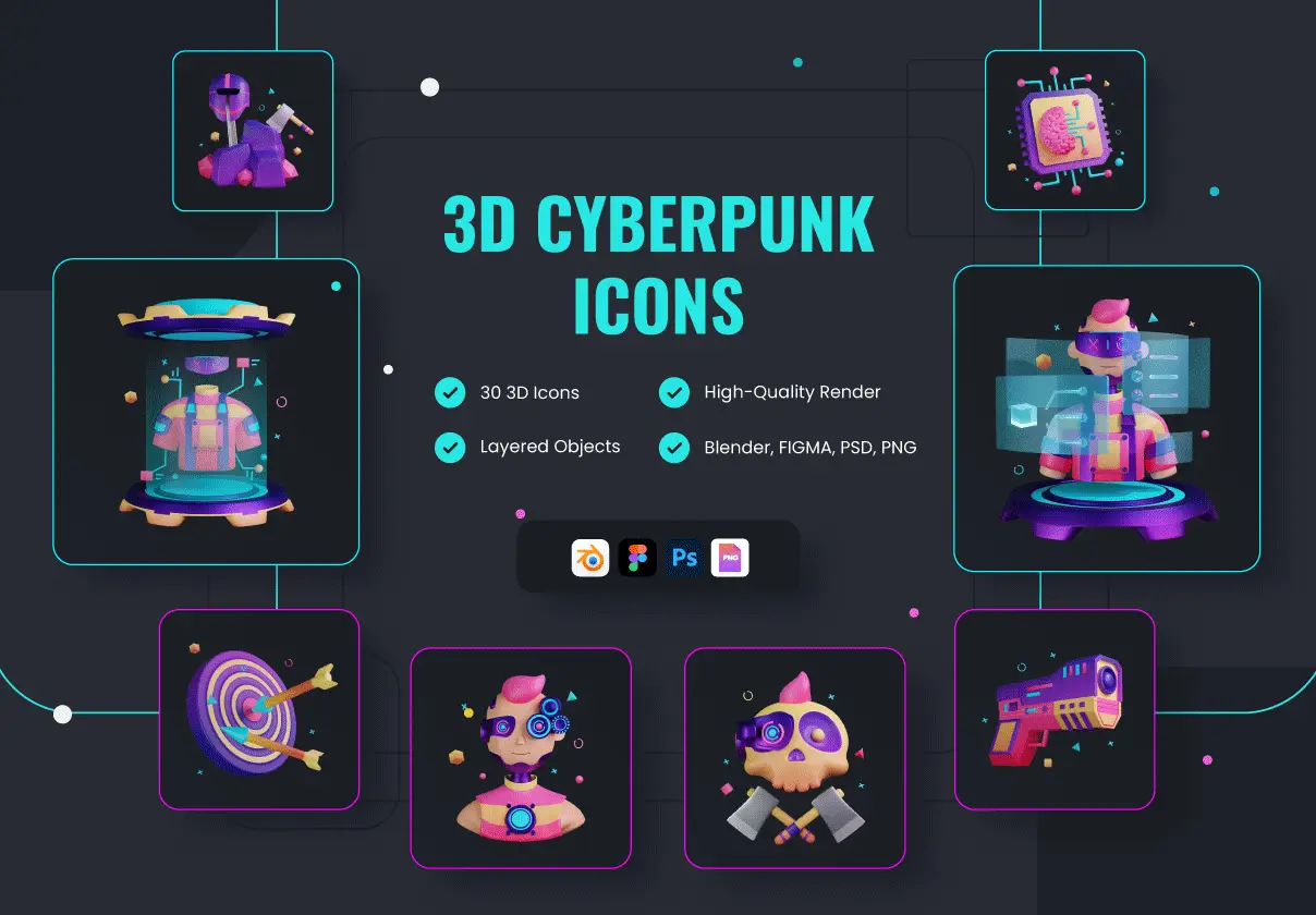 30 3D Icons Illustration Dystopia Futuristics