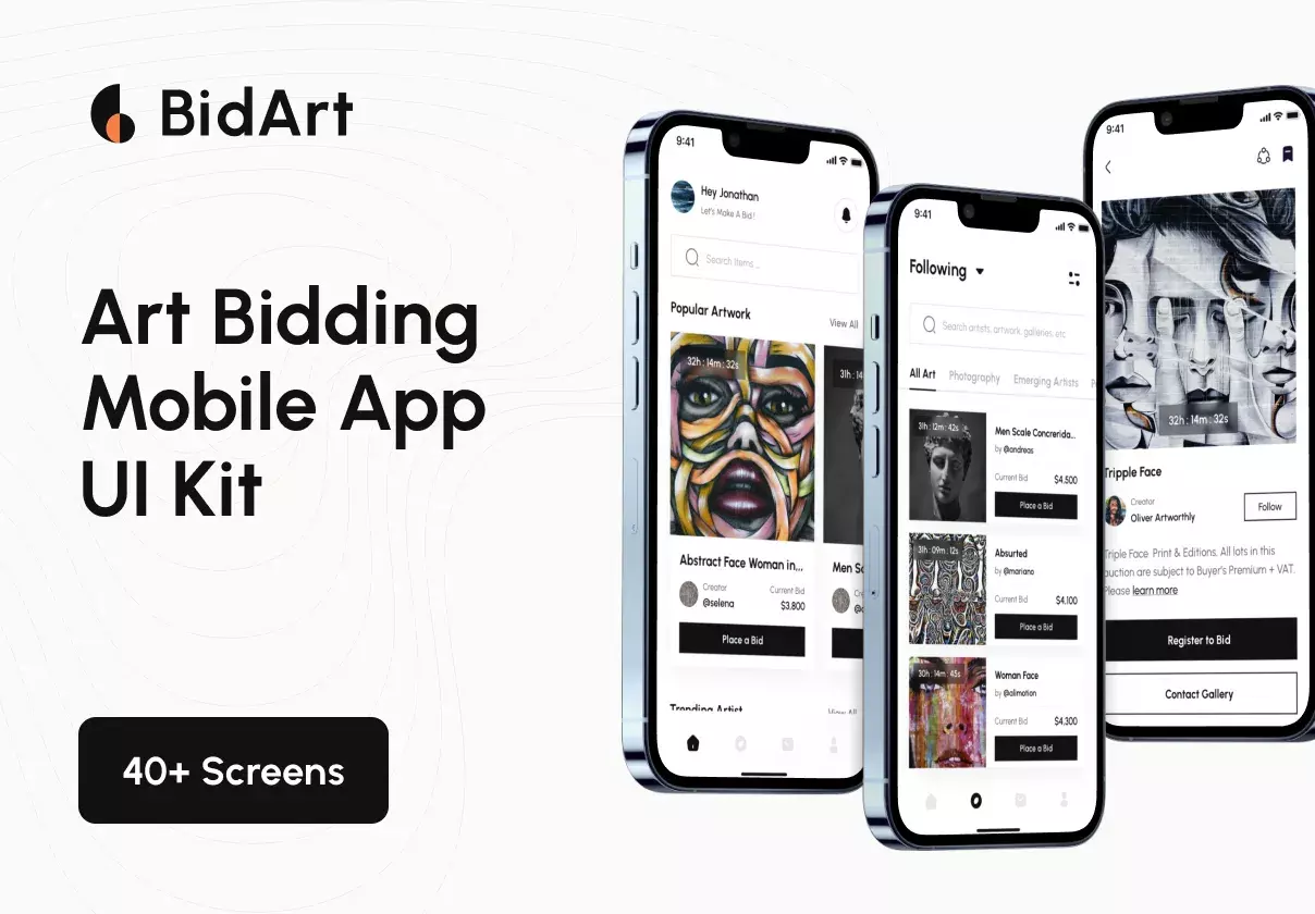 BidArt - Art Bidding Mobile App UI Kit