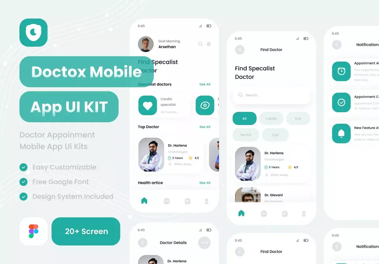 Doctox doctor appoinment  mobile app ui kits template