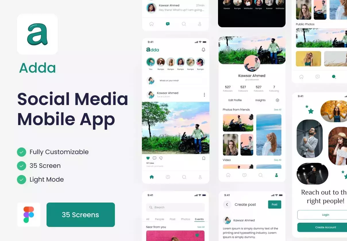 Adda - Social Network Mobile App UI Kit