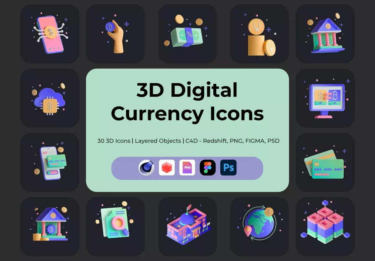 Premium 3D Digital Currency Icons for your web pages, apps, marketing and presentation design.