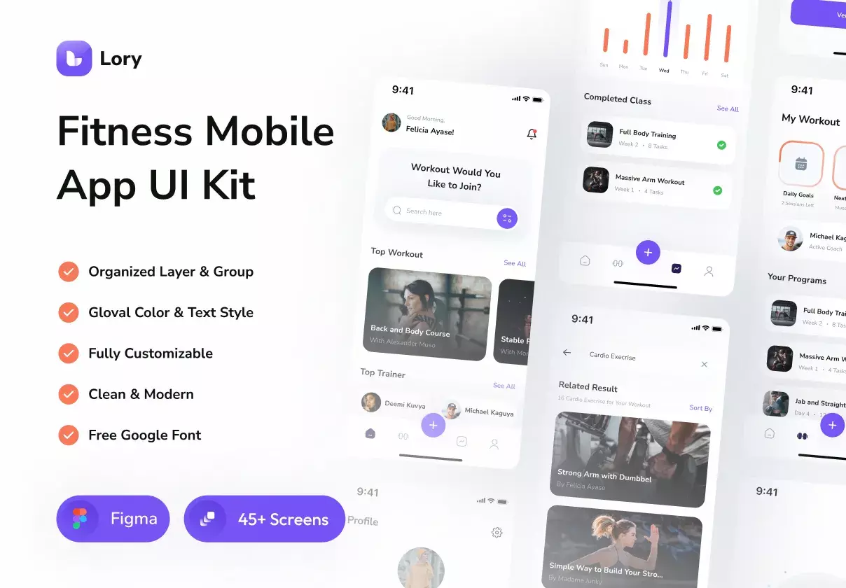 Mobile Fitness UI Kit with High Quality Screen