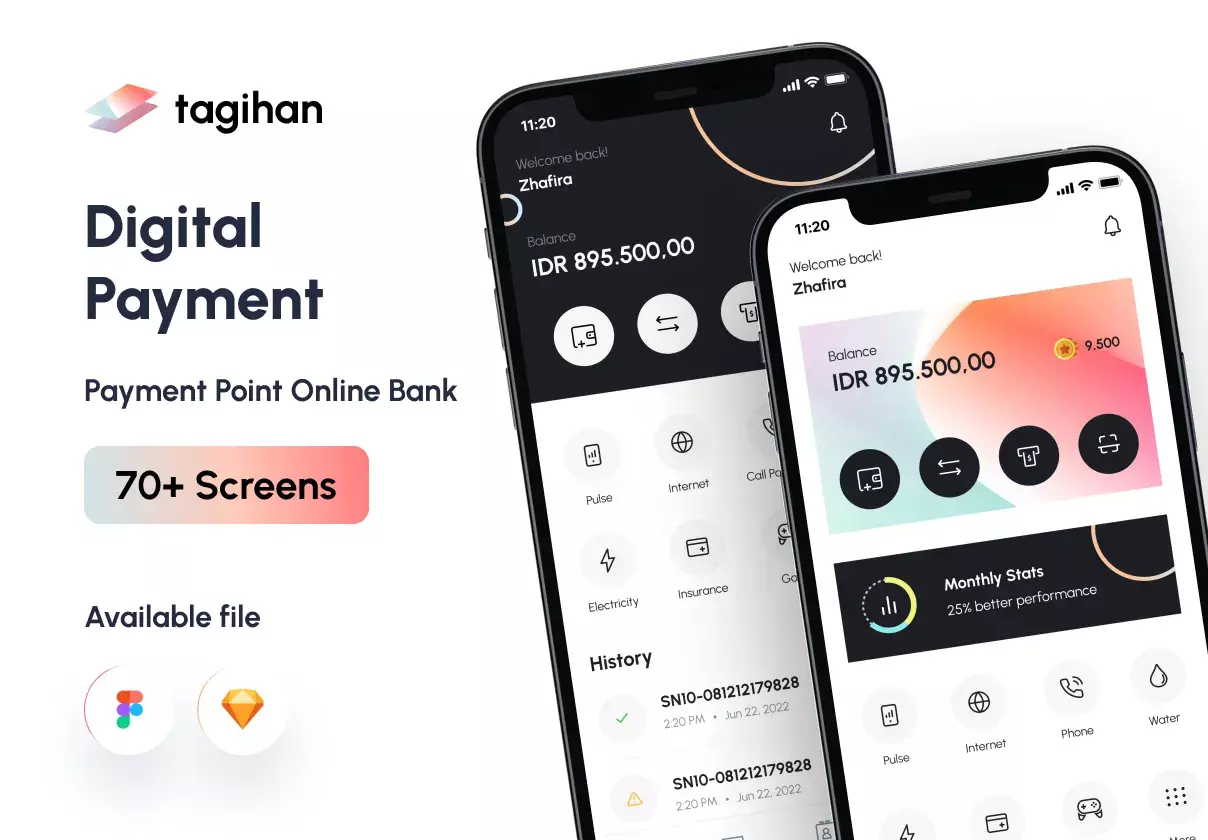 Clean and professional as a real product payment point online bank application UI Kit