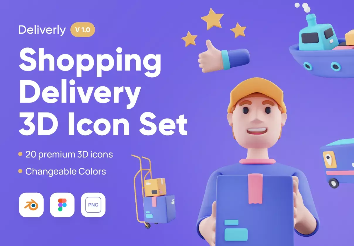 Deliverly - Online Shopping Delivery 3D Icon Set