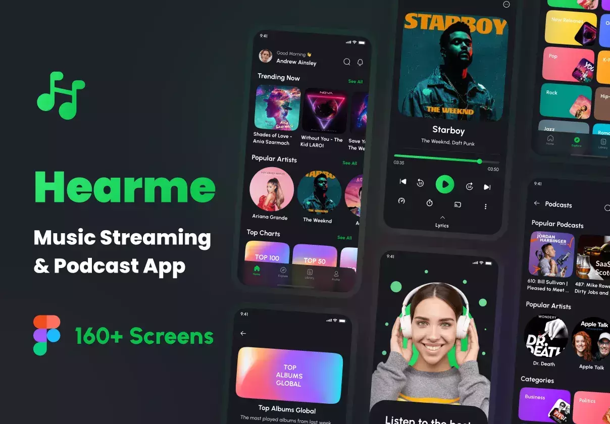 Hearme - Music Streaming & Podcast App UI Kit