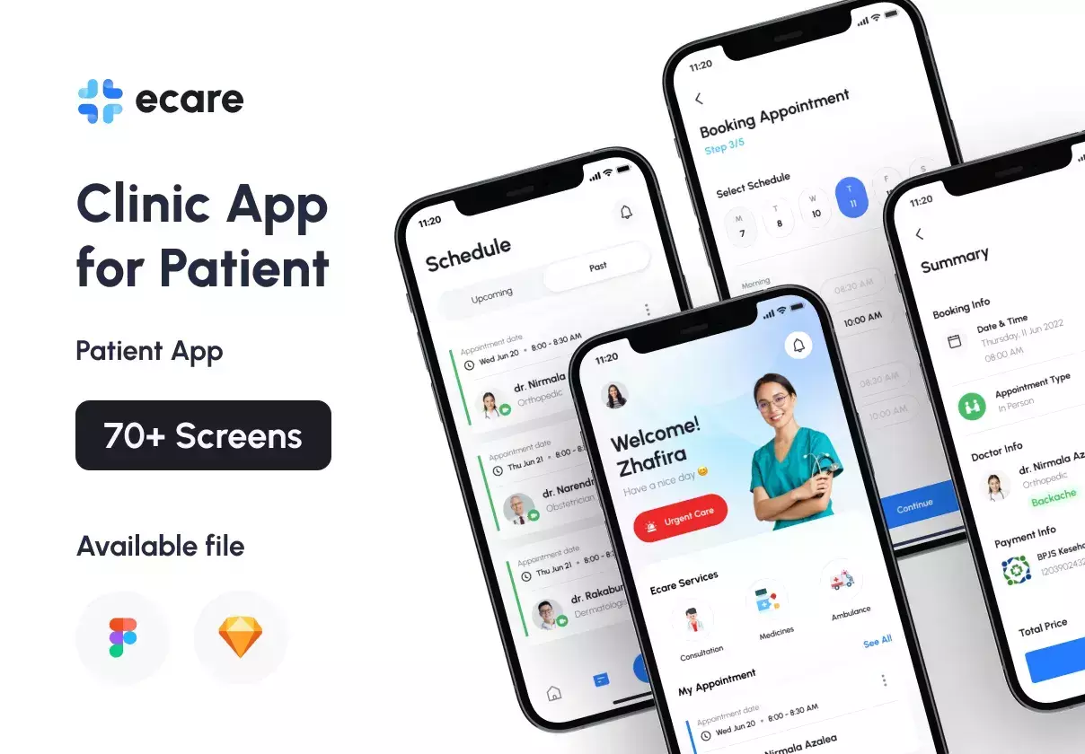 Modern and professional as a real product clinic smart care patient app UI Kit