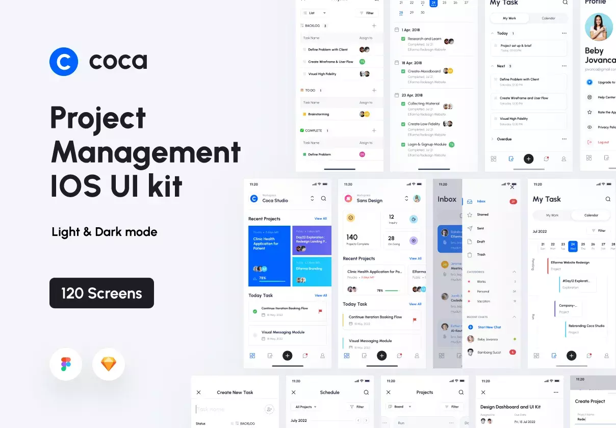 Modern and professional as a real product project management app IOS UI Kit