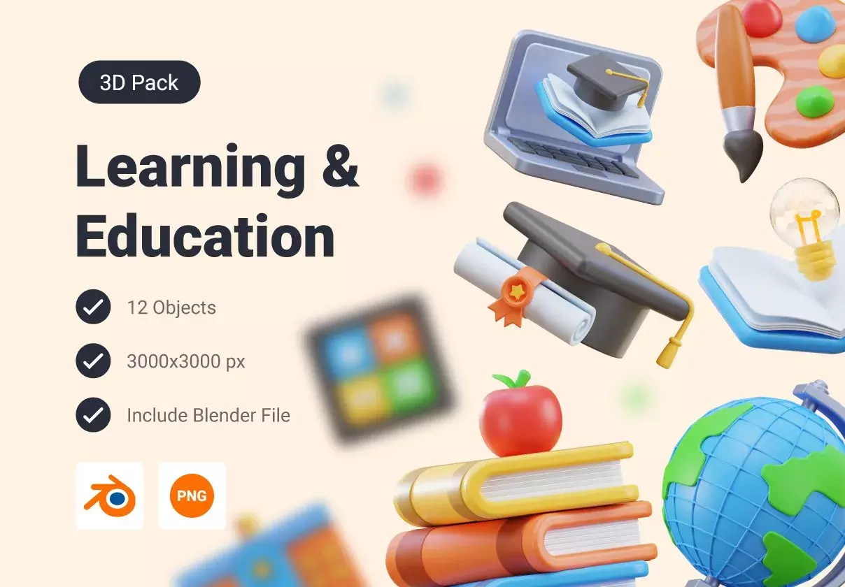 School Education & Learning 3D Icon Pack