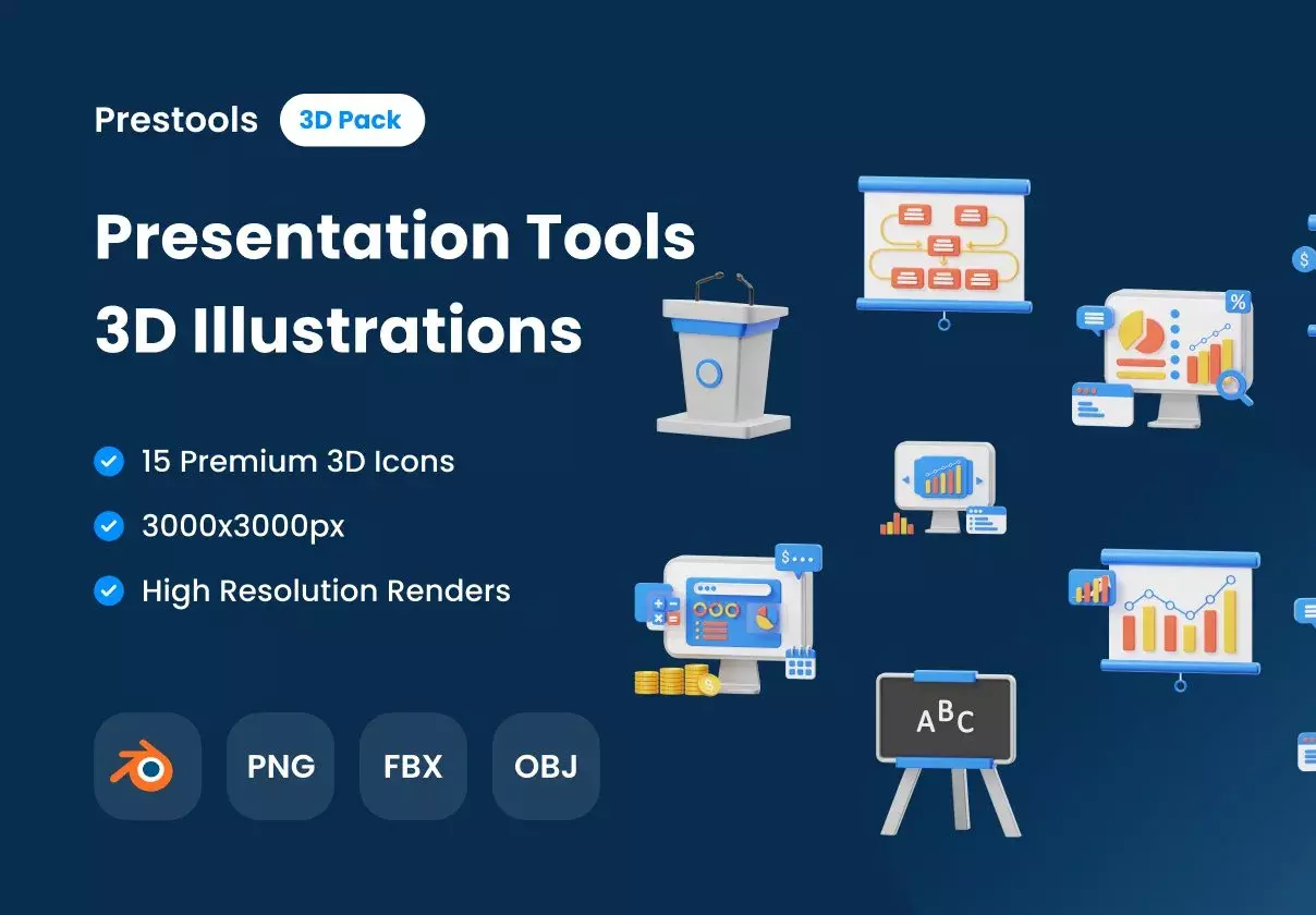 KOKPRESENTATION: 3D Presentation Tools Icons