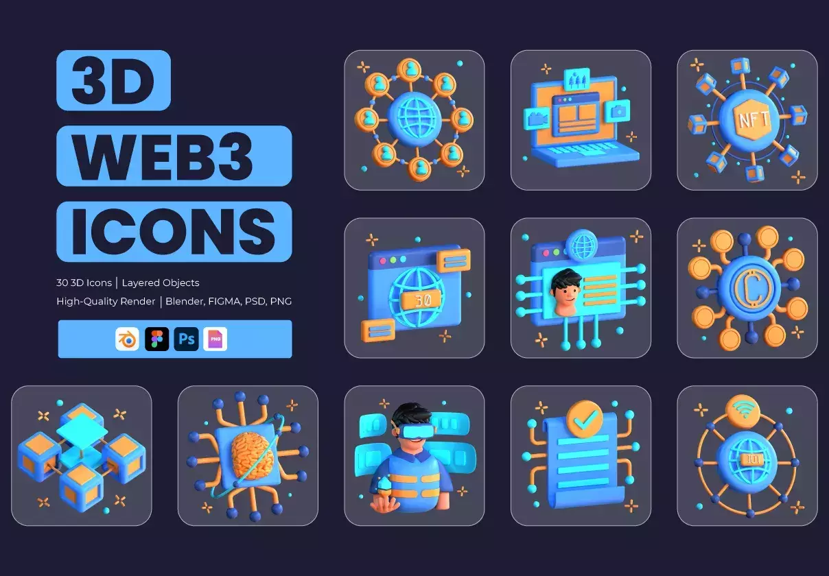 3D Web 3.0 Icons Illustration