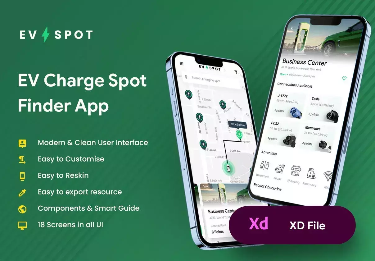 EV Charging Station Finder App UI | XD File  | EV Spot