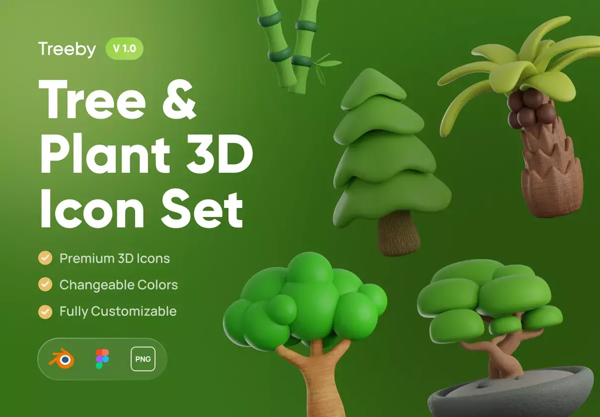 Useful & Modern Tree & Plant 3D Icon Set for Environment & Nature Niche