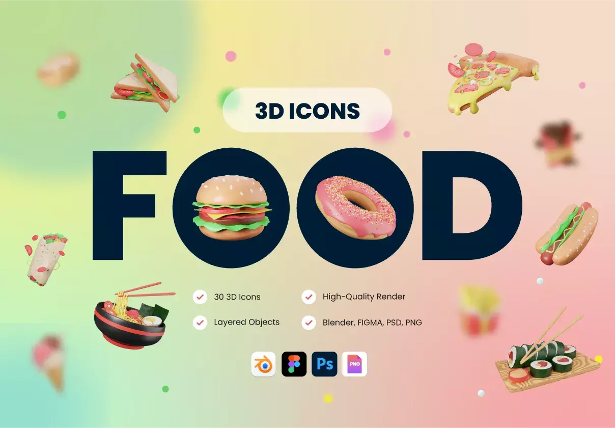 Premium 3D Food Icons for your web pages, apps, marketing and presentation design.