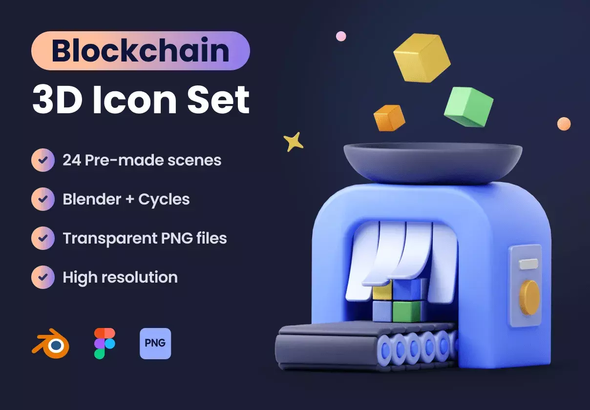 Beautiful blockchain 3D icon set for your next projects