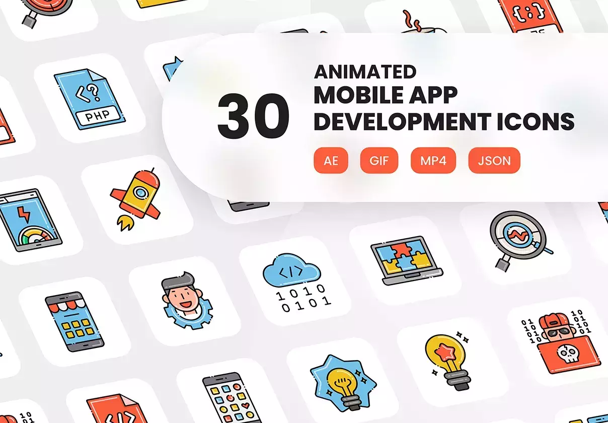 30 Animated Mobile Application Development Icons