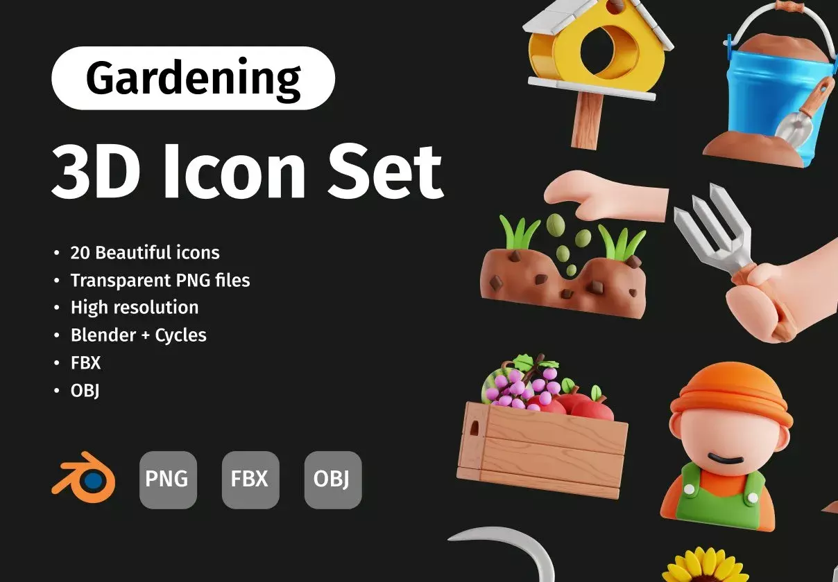 3D Gardening Icon Set