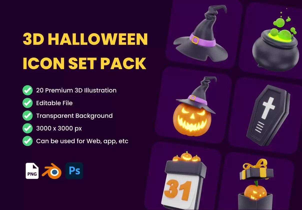 3D Halloween Icon Set Pack