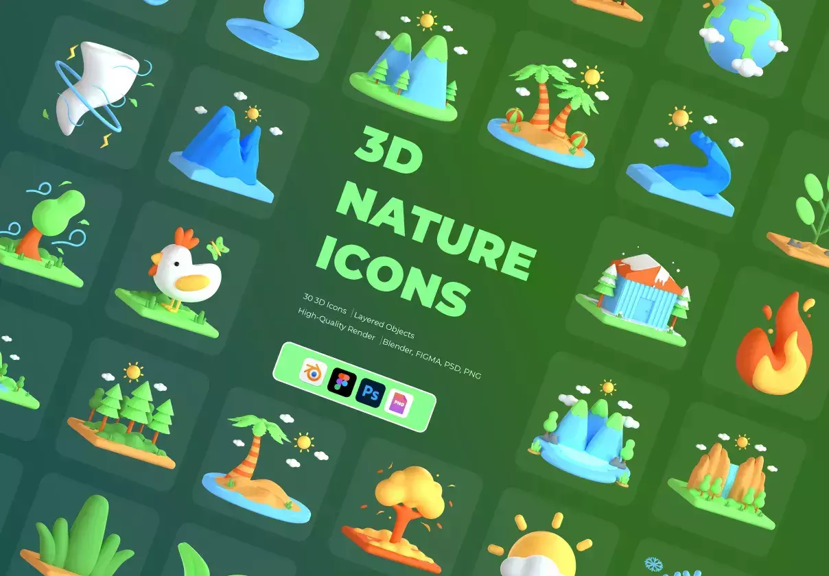 3D Nature and Environment Icons