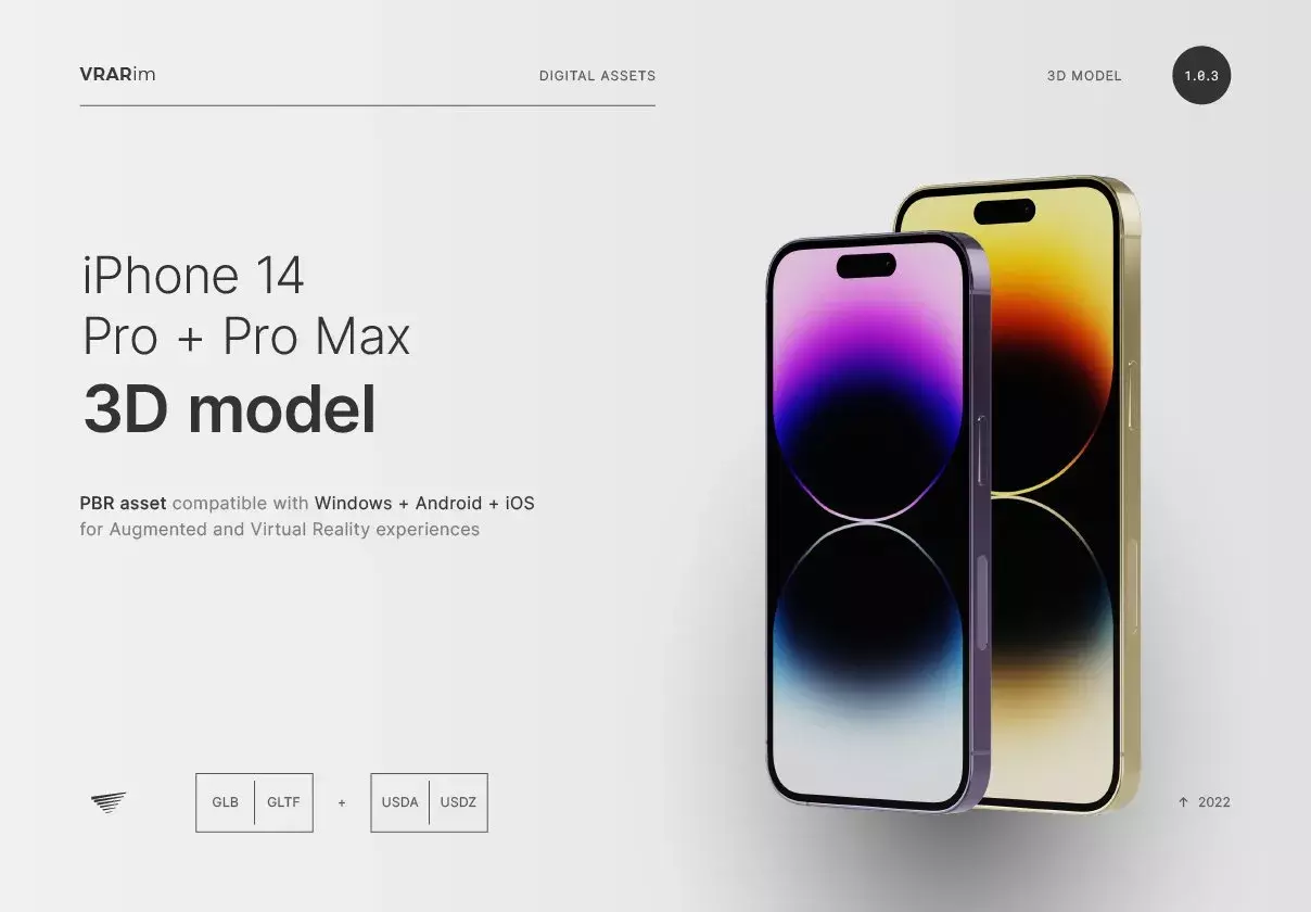 iPhone 14 Pro and Pro Max 3D model for Augmented Reality