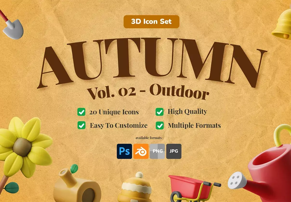 3D Icon Illustration Set - Autumn Outdoor Theme