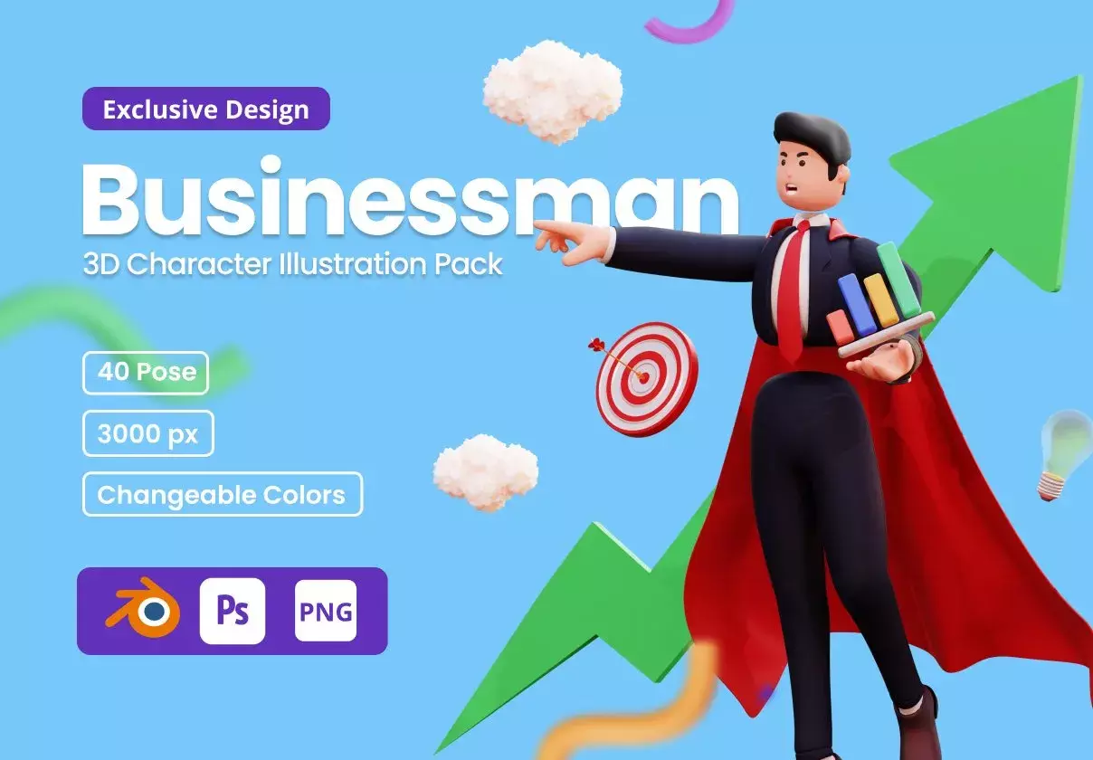 3D Character Businessman Illustration Pack