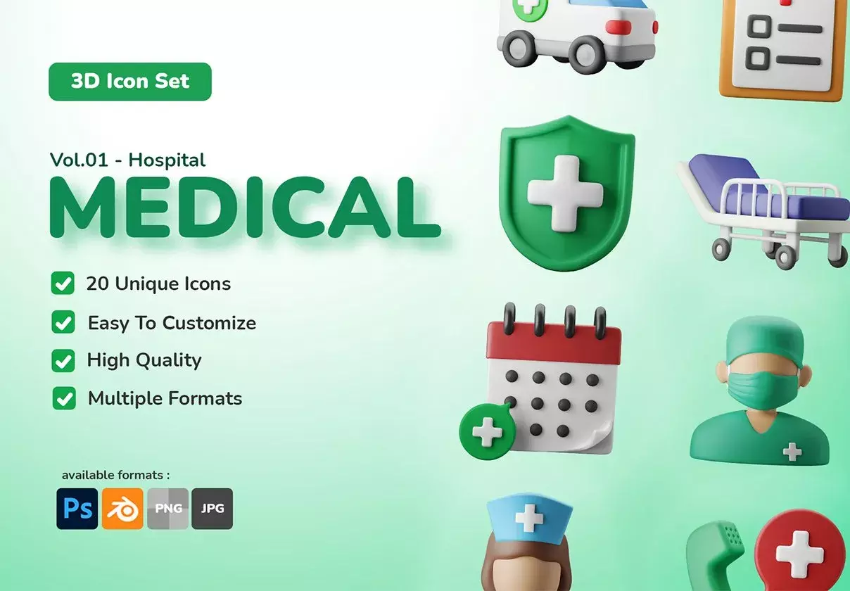 3D Icon Illustration Set - Medical Vol. 01 - Hospital & Clinic