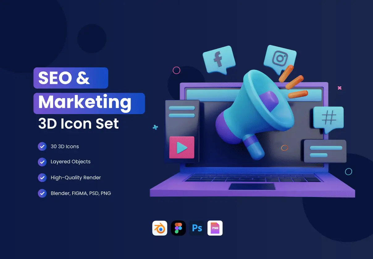 30 3D SEO and Marketing Icon