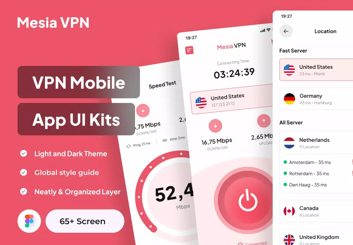 Mesia VPN - VPN Mobile App UI Kits