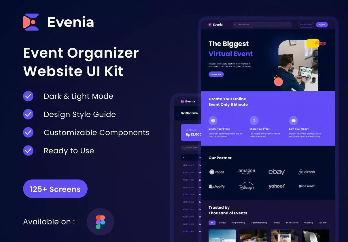 Evenia - Event Organizer Marketplace Website UI Kit