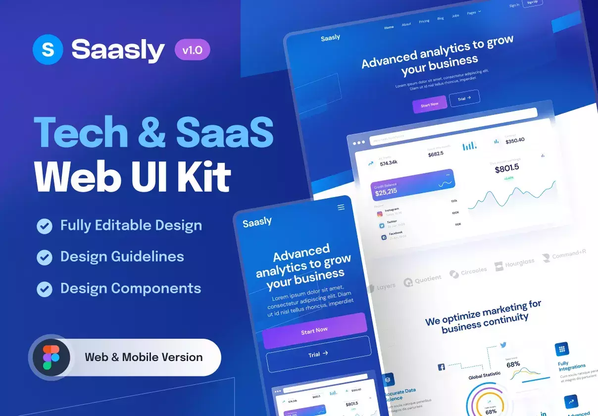 Saasly - Tech & SaaS Website and Mobile UI Kit