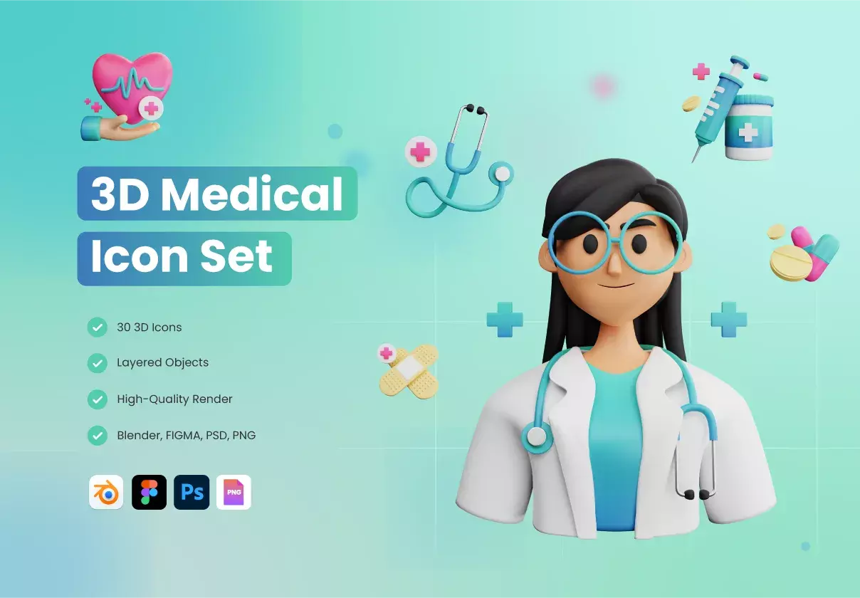 30 3D Medical and Healthcare Icon Set