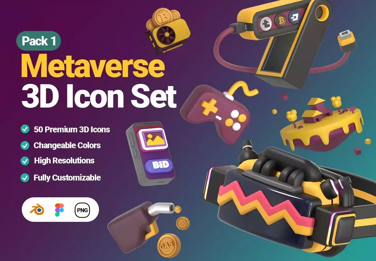 Metaverse 3D Icon Set Pack.1