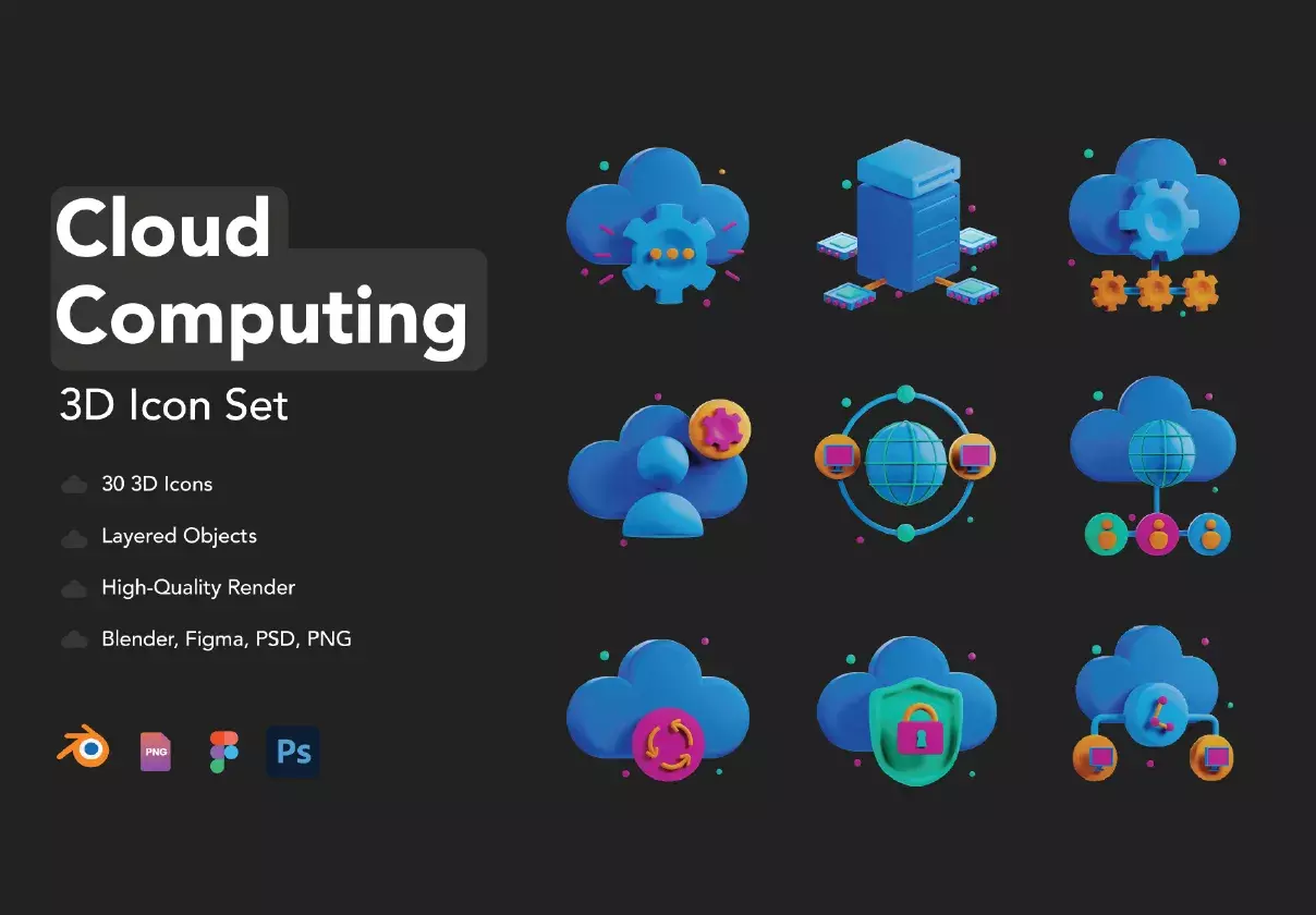 30 3D Cloud Computing Icons