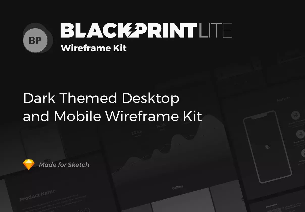 The BlackPrint Lite - Wireframe UX Kit for Sketch