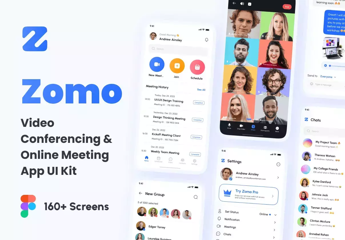 Zomo - Video Conferencing & Online Meeting App UI Kit