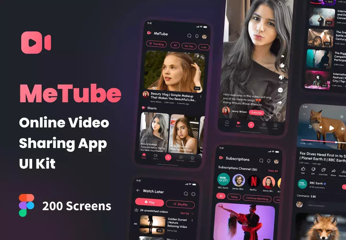 MeTube - Online Video Sharing App UI Kit