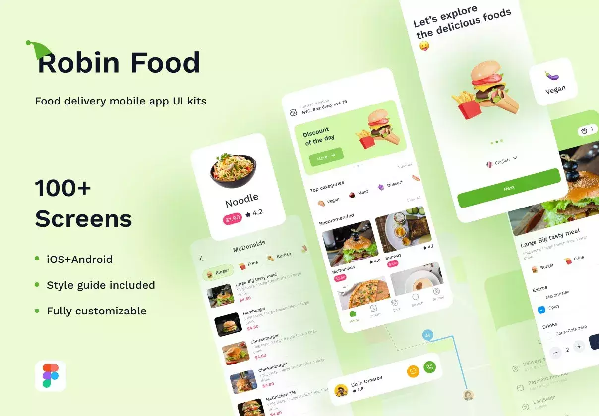 Robin Food - Food delivery mobile app UI kits