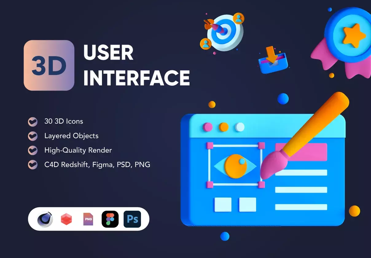 30 3D User Interface Icon Set