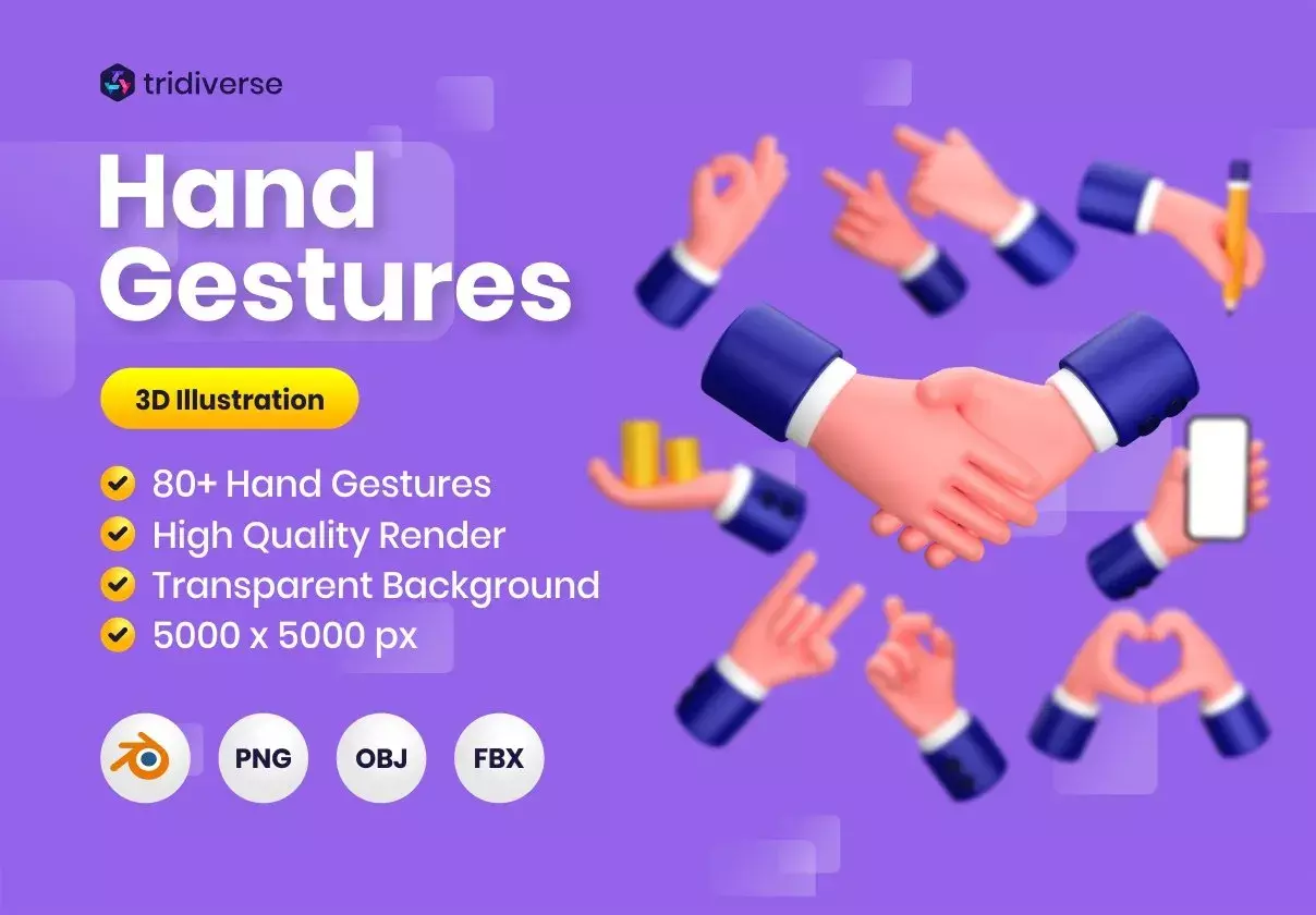 Hand Gestures - 3D Illustration