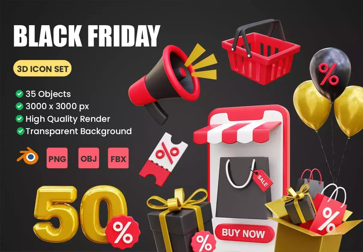 Black Friday 3D Icon Illustrations